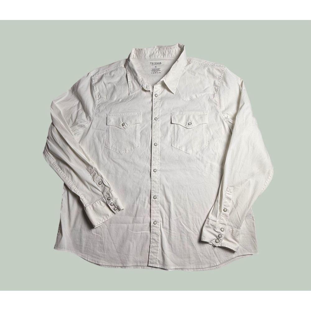 Tecovas Mens Pearl Snap Western Shirt XXL White Cream Long Sleeve Cotton-2478